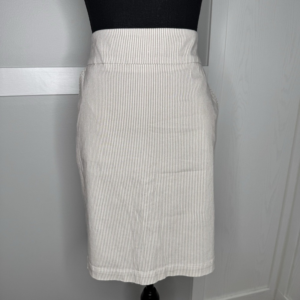 Chadwicks of Boston Skirt Size 8 Beige Pinstripe Cotton Blend Pockets